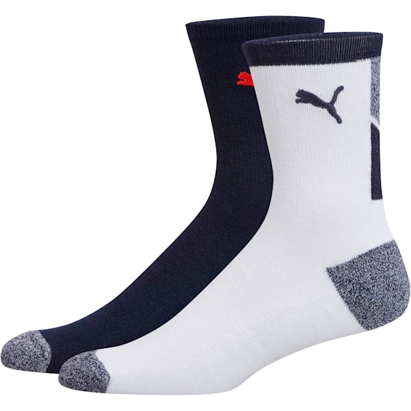 1/2 Terry Men’s Low Crew Socks [2 Pack], WHITE / NAVY, extralarge